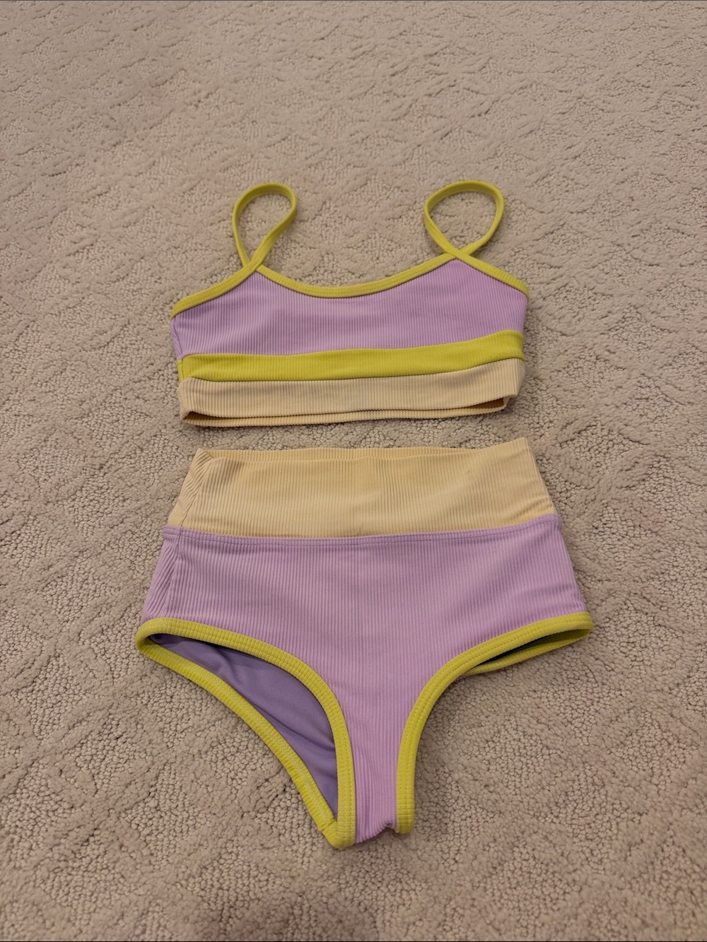 Beach Riot Lavender and Pale Yellow Ribbed Bikini Set